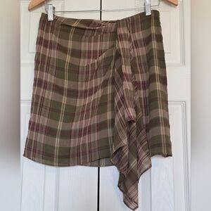 Ralph Lauren Women's Plaid Georgette Ruffle Trim Olive Multi Mini Skirt, Size 4P